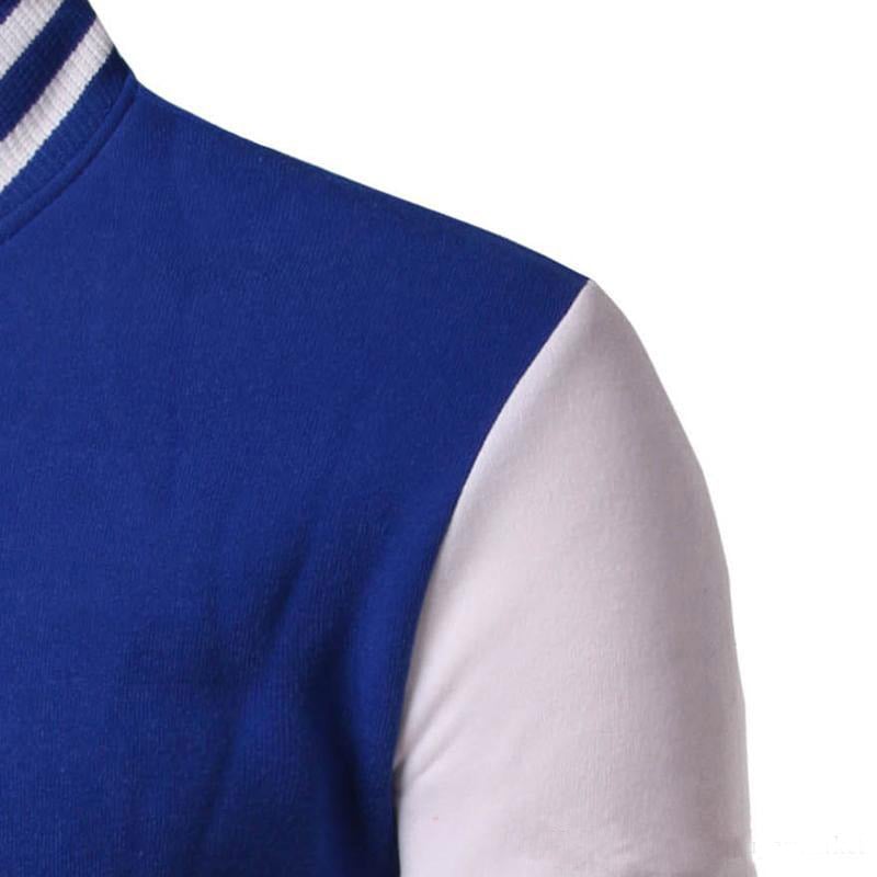 blue baseball jacket shoulder