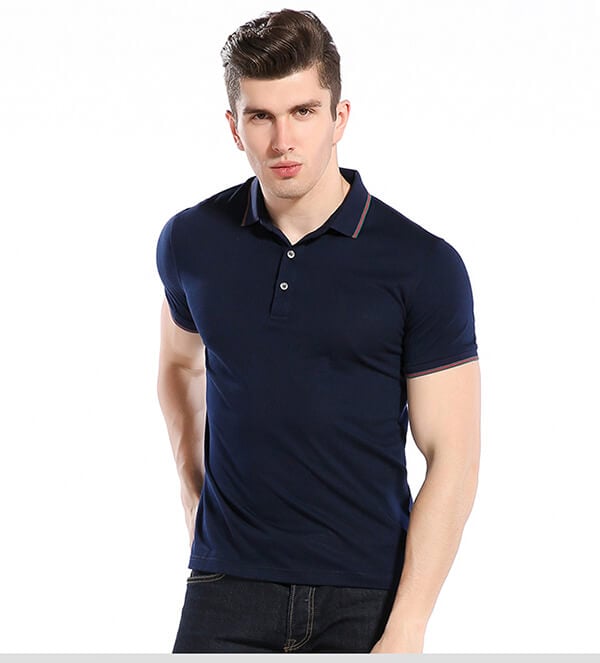 high texture 100 cotton yarn dye collar slim fit plain blue polo shirts