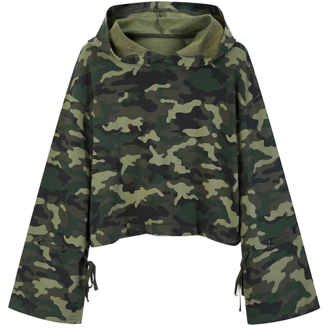 Wholesale custom clothing flare sleeve camo hoodie women