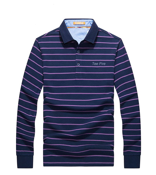 Wholesale Custom Mens Long Sleeve Striped Polo Shirts