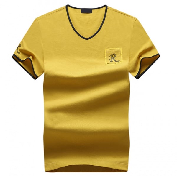 High Quality Embroidery Slim Fit V Neck T Shirt With Chest Pocket