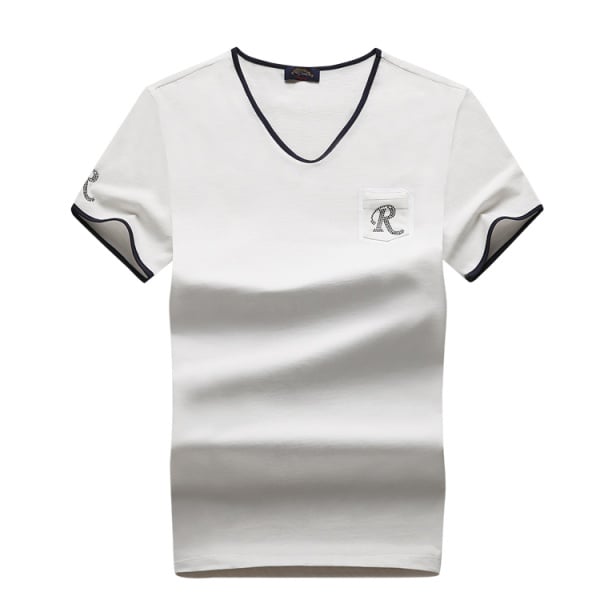 High Quality Embroidery Slim Fit V Neck T Shirt With Chest Pocket